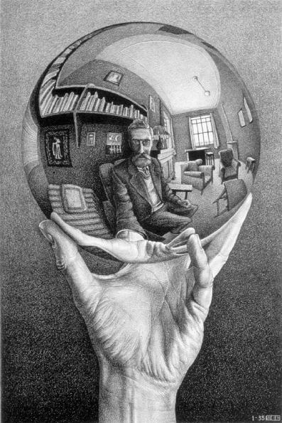 Escher's hand with reflectice sphere